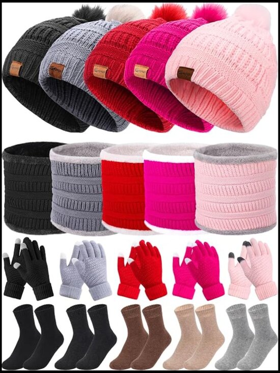 20 Piece Winter Hat Scarf Gloves Socks Set Knit Beanie Touchscreen Gloves main image 6